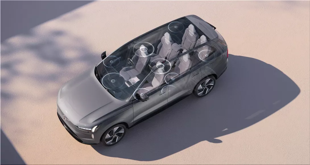 The 2023 Volvo EX90 is a stunning electric SUV with a captivating sound system